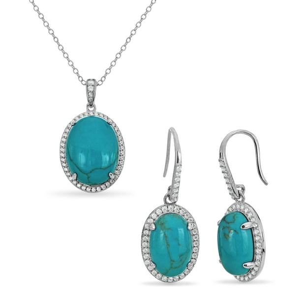 DiamondJewelryNY Sterling Silver Rhodium-Plated W//Reconstituted Turquoise Pendant